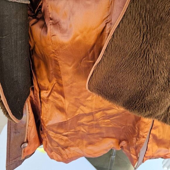 Vintage Designer International Leather Coat 42L Brown 70s Style Zip Liner - Picture 10 of 13